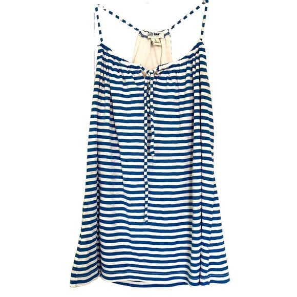 Old Navy Blue White Striped Sleeveless Tie front Summer Tank Top Size Small - Picture 5 of 5